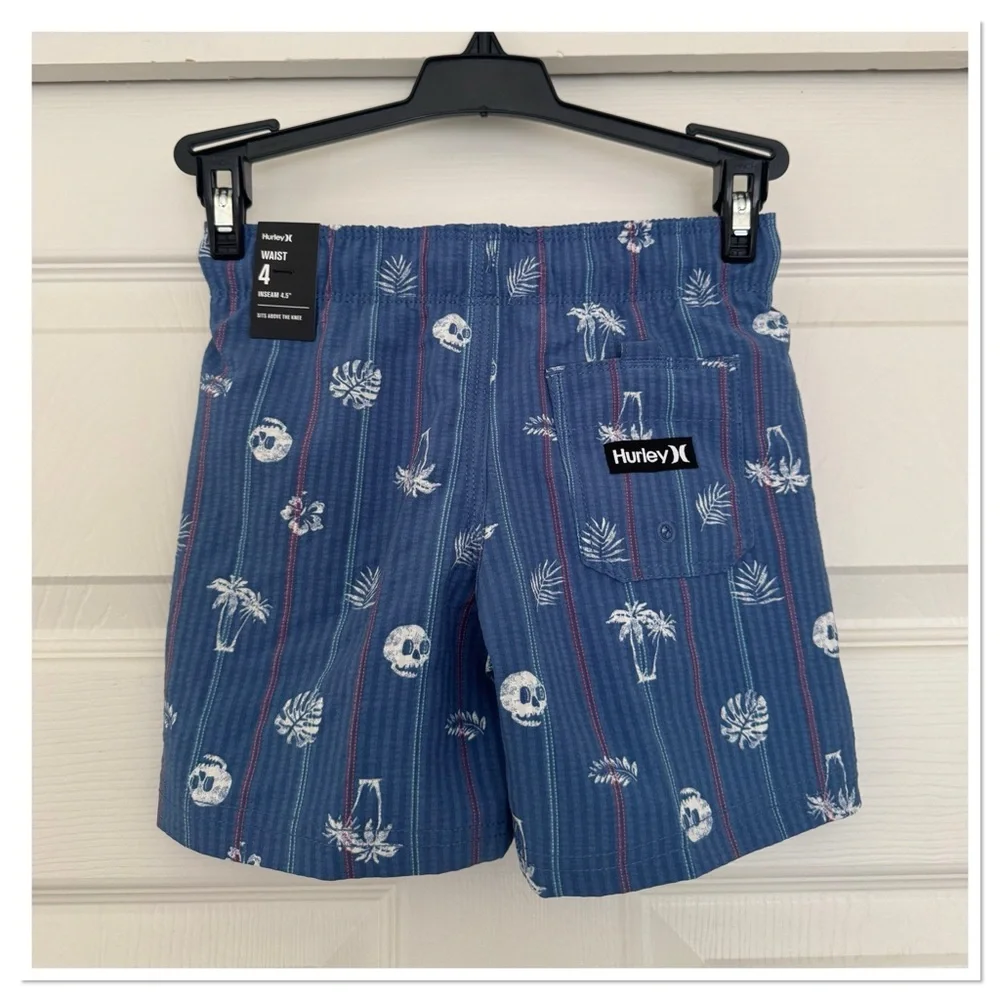 Hurley Kids Paradise Stripe Pull On Blue Tropical Print Swim Shorts